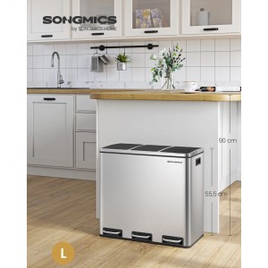 Songmics Mülleimer Pary 3 Fächer x 18 l Silber-Schwarz