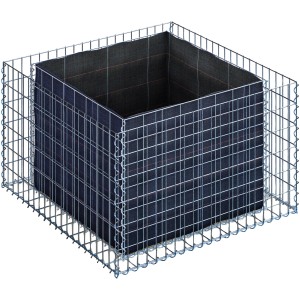 Eckiges Gabiona Gabionen-Hochbeet, 60x100x100 cm, Maschenweite 5x10 cm, Drahtkorb mit Vlies.