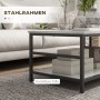 Rechteckiger HOMCOM Couchtisch mit schwarzem Stahlrahmen, weißer Marmoroptik-Platte, Ablage und verstellbaren Füßen.
