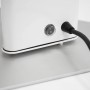 Detailaufnahme: Weißer Vasner HeatTower Terrassenheizstrahler mit Schalter und Kabel.