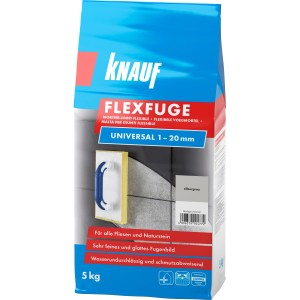 Knauf Flexfuge Universal Fugenmörtel, silbergrau, 5 kg Sack. Geeignet für Fliesen und Naturstein.