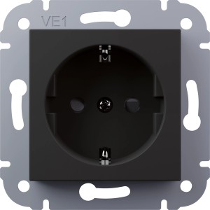 Schutzkontakt-Steckdose Vilma in Schwarz matt für die Wandmontage.