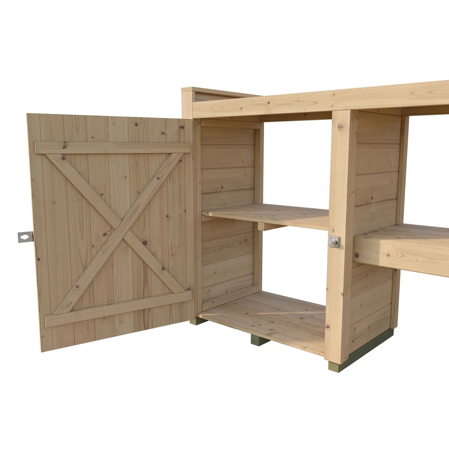 GH Killarney PT 300Nat: Pflanztisch aus Holz mit offener Tür und Regalböden.