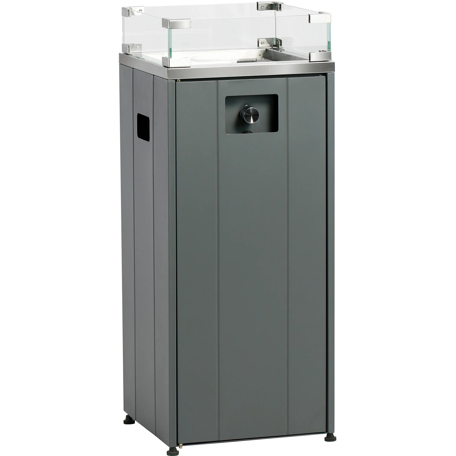 Buschbeck Terrassenheizer Loungefeuer Malta Grau 7,5 kW mit Glaswindschutz.