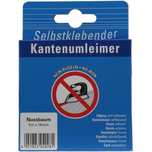 Selbstklebender Kantenumleimer Nussbaum, 5m x 19mm, für Arbeitsplatten.