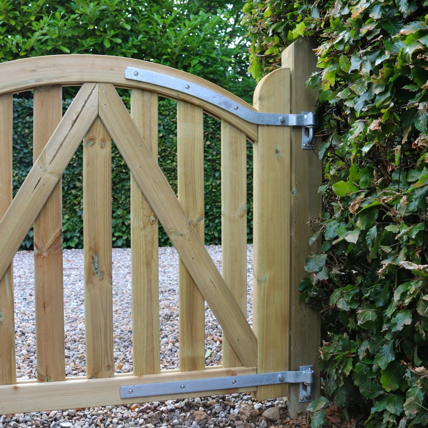 Druckimprägniertes Nadelholz Gartentor Ligno, 100x88cm, DIN rechts, mit Beschlägen.