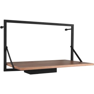 Modernes Wandregal Becky mit LED-Beleuchtung, Metall schwarz/Holzoptik, 30x50x30 cm.