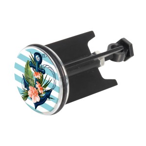 Wenko Abfluss-Stopfen Pluggy Mod. Ancora mit Anker, Blumen und blau-weißen Streifen.