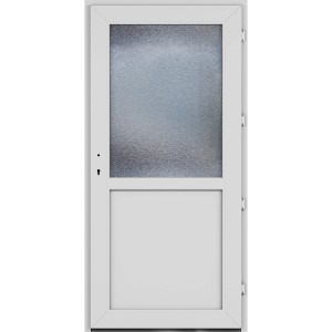 Weiße Roro Nebeneingangstür OKE 1155 aus Kunststoff mit Ornamentglas, 98x198 cm.