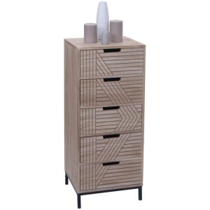 Naturfarbene Kommode N90 mit 5 Schubladen, Hohlgriffen und Eisenfüßen.