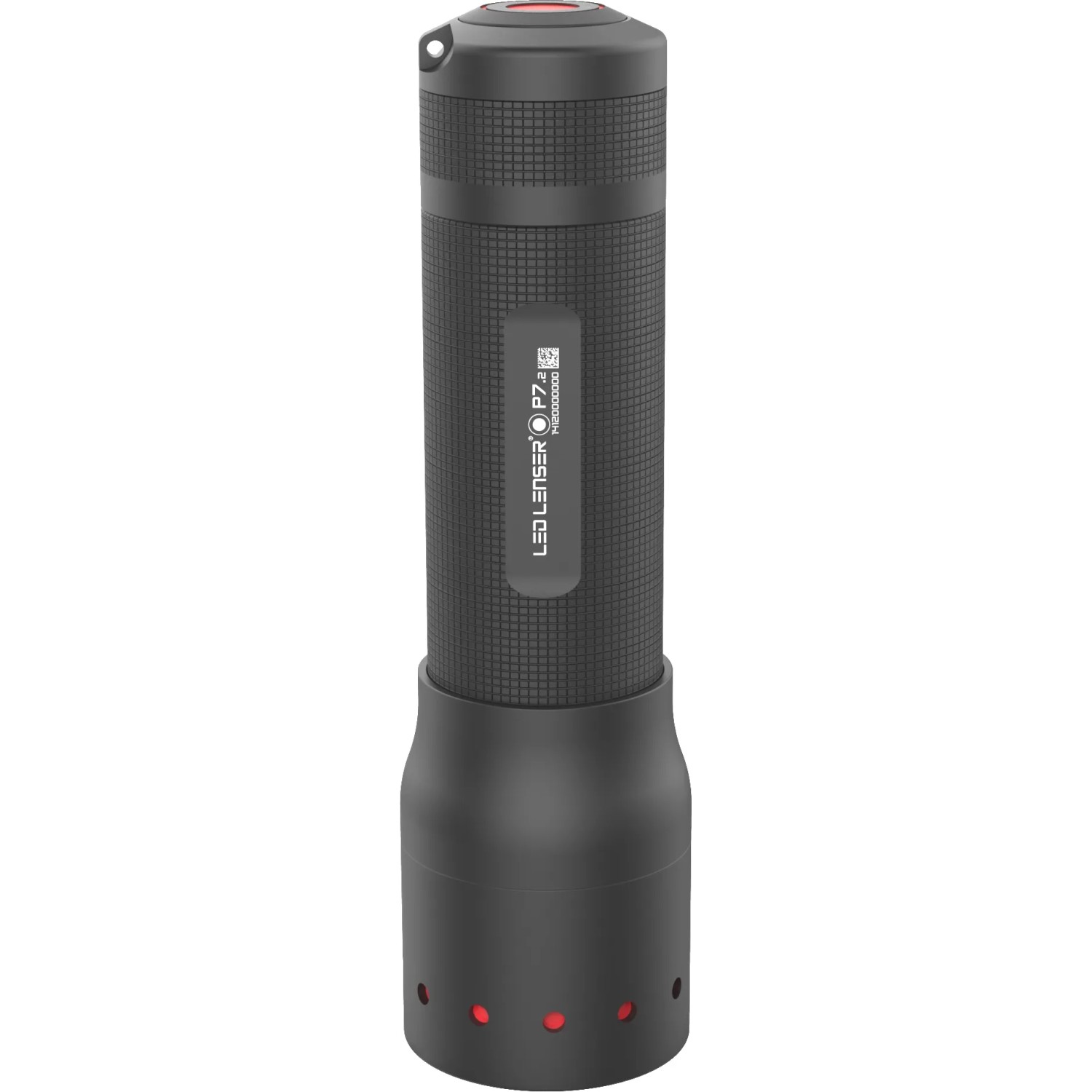 Schwarze Ledlenser P7.2 Taschenlampe aus Aluminium, ideal für Innen- und Außenbereiche.