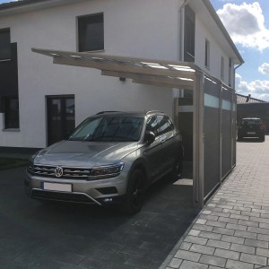 Ximax Alu Carport Linea Edelstahl-Look XL mit Auto. Einzelcarport mit transparentem Dach.