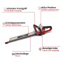Einhell Akku-Heckenschere Arcurra 18/55: Rot-schwarze Heckenschere mit Schnittgutsammler und 55 cm Schnittlänge.