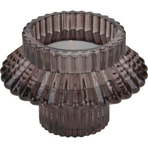 Grauer Kerzenhalter Midnight Mystery aus Glas, geriffelte Oberfläche, 9x9 cm.