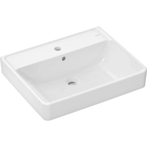Weißes Hansgrohe Xanuia Q Handwaschbecken, 60x48 cm, mit Hahnloch und Überlauf.
