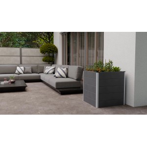GroJa Hochbeet Solid Cube, 70x70x75 cm, anthrazitgrau, aus Kunststoff mit Aluminiumprofilen.
