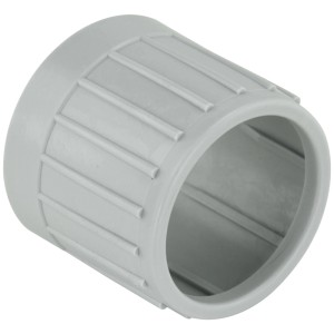 Graue Außenendtülle für Alu-Rohr Ø 40 mm. Gerippte Oberfläche, schützt Kabel bei Elektroinstallationen.