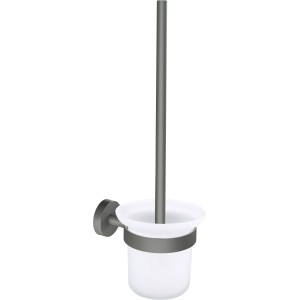 Tesa WC-Bürstenhalter Moon, grau matt, mit Glasbehälter und Klebelösung.