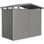 Biohort Metall-Gerätehaus Panorama in Quarzgrau mit Doppeltür. Gerätehäuser für den Garten.