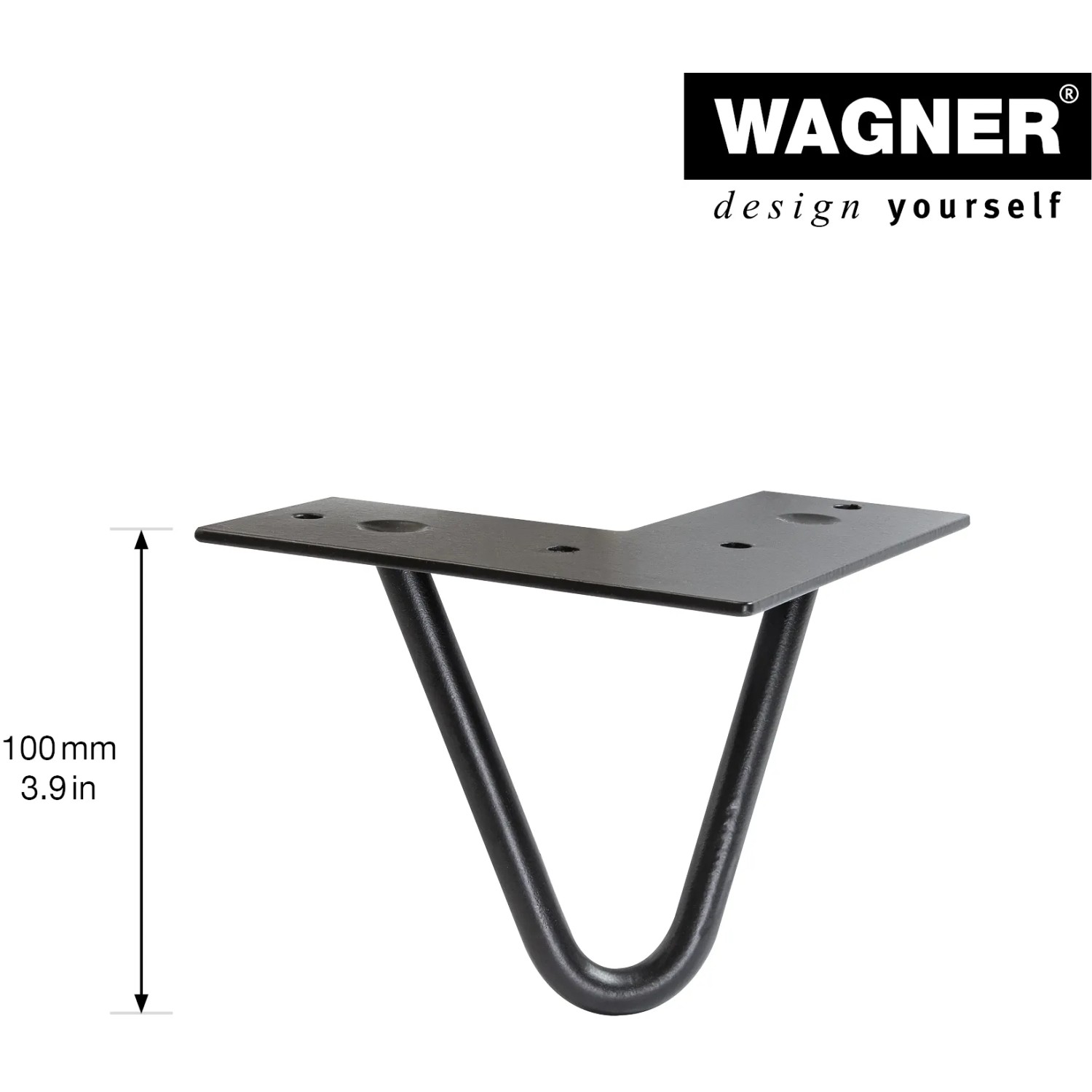 Wagner Möbelbein Hairpin, 100 mm, Schwarz Matt, aus Stahl mit Anschraubplatte.