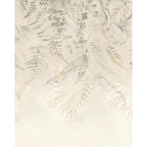 Komar Vliesfototapete Herbarium, 200x250 cm, mit zarten Farn- und Pflanzenmotiven in Beige- und Grautönen.