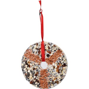 Dobar Vogelfutter-Mix: Meisenring, Vogeltaler und Schneeflocke Vogelkuchen mit rotem Band zum Aufhängen.
