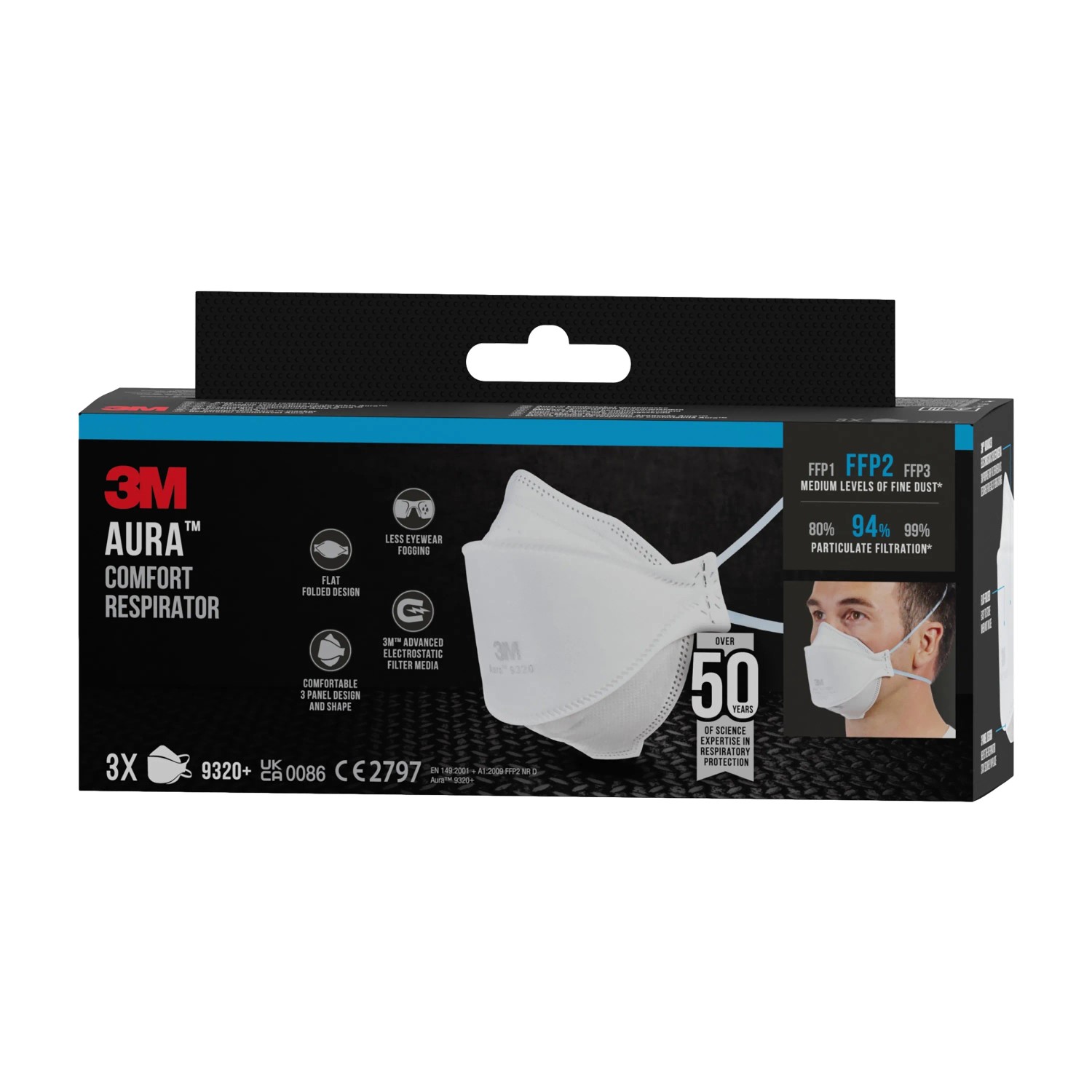 3M Aura FFP2 Atemschutzmaske 9320+ im 3er-Pack, zum Schutz vor Feinstaub beim Heimwerken.