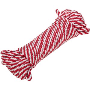 Rot-weiße Polypropylen Hohlflechtschnur, Ø 10 mm, aufgerollt.