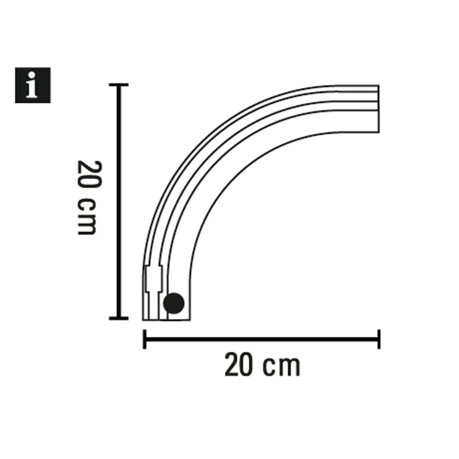 Gardinia Rundbogen links, 1-läufig, weiß, für Vorhangschiene, Maße 20x20cm.