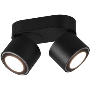 Schwarzer, matter Trio LED Einbaustrahler Taurus mit zwei schwenkbaren Spots.