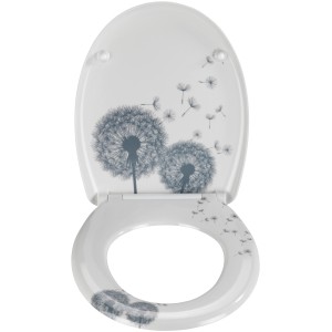 Wenko WC-Sitz Astera, Duroplast, weiß-grau mit Pusteblumen-Motiv, mit Absenkautomatik.