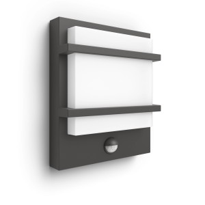 Moderne Philips LED Außenwandleuchte Petronia in Anthrazit mit Bewegungssensor.