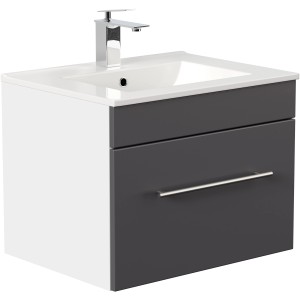 Posseik Waschplatz Viva 60 cm, anthrazit, mit Keramikwaschbecken und Schublade.