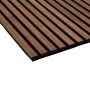 Akustikpaneel Wandverkleidung Walnuss geölt mit schwarzen MDF-Leisten und Akustikfilz.