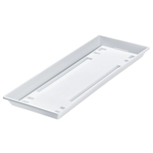 Weißer Geli Untersetzer Standard, ca. 40 cm, aus Kunststoff für Blumenkästen.