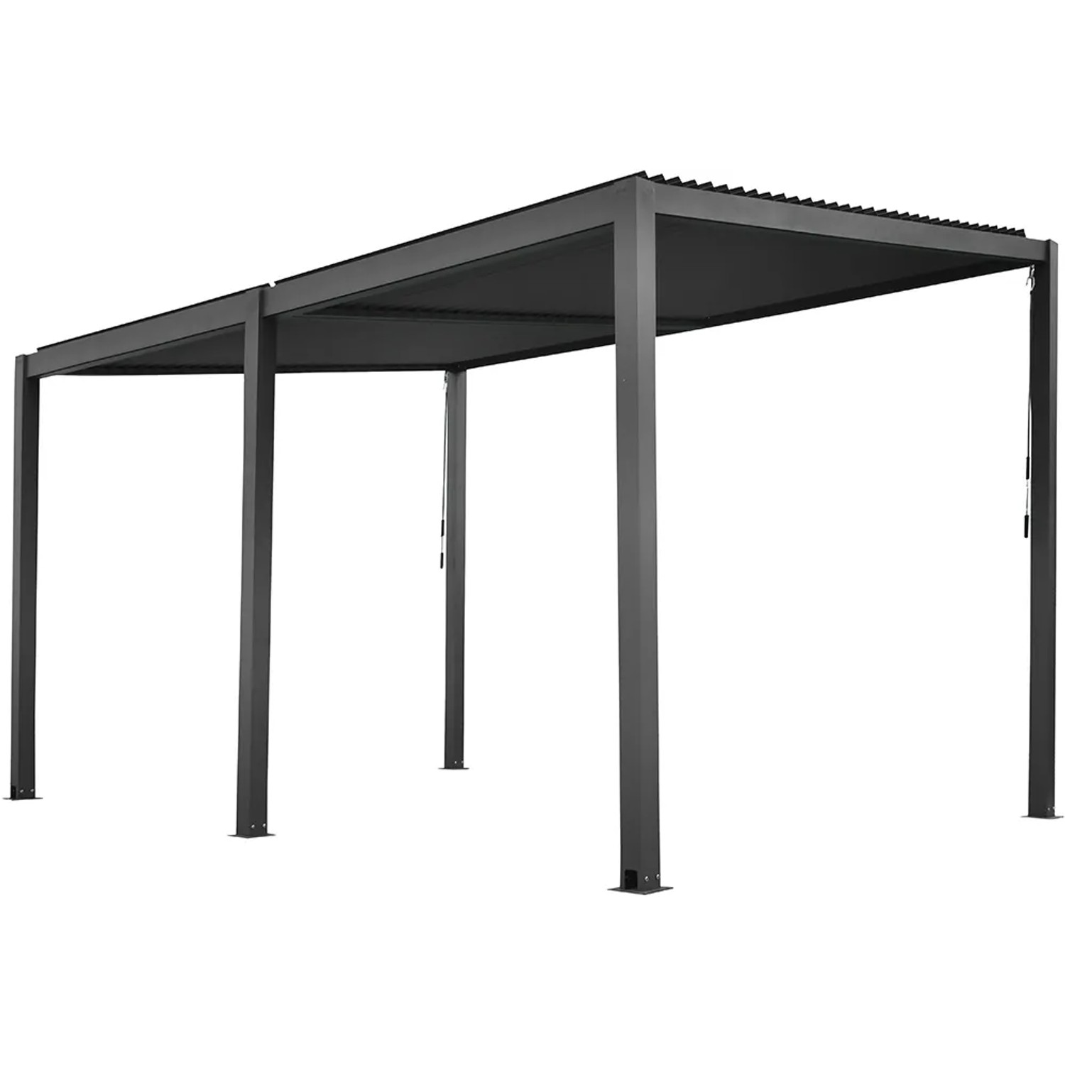 Floraworld Pergola mit Lamellendach, anthrazitfarbene Terrassenüberdachung mit fünf Standfüßen.