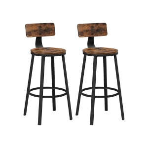 2er Set Vasagle Barhocker im Industrie-Stil, braun-schwarz, mit Rückenlehne und Fußstütze.