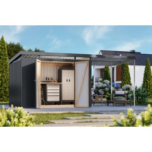 Karibu Metallgerätehaus Neos 3 mit Anbaudach 2 m Anthrazit