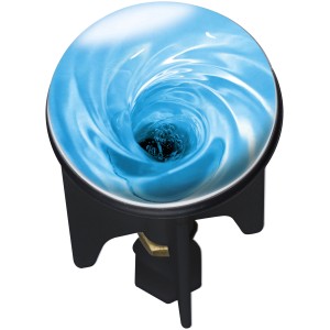 Wenko Waschbeckenstöpsel Water mit blauem Strudel-Motiv, höhenverstellbar, Ø 3,9 cm.