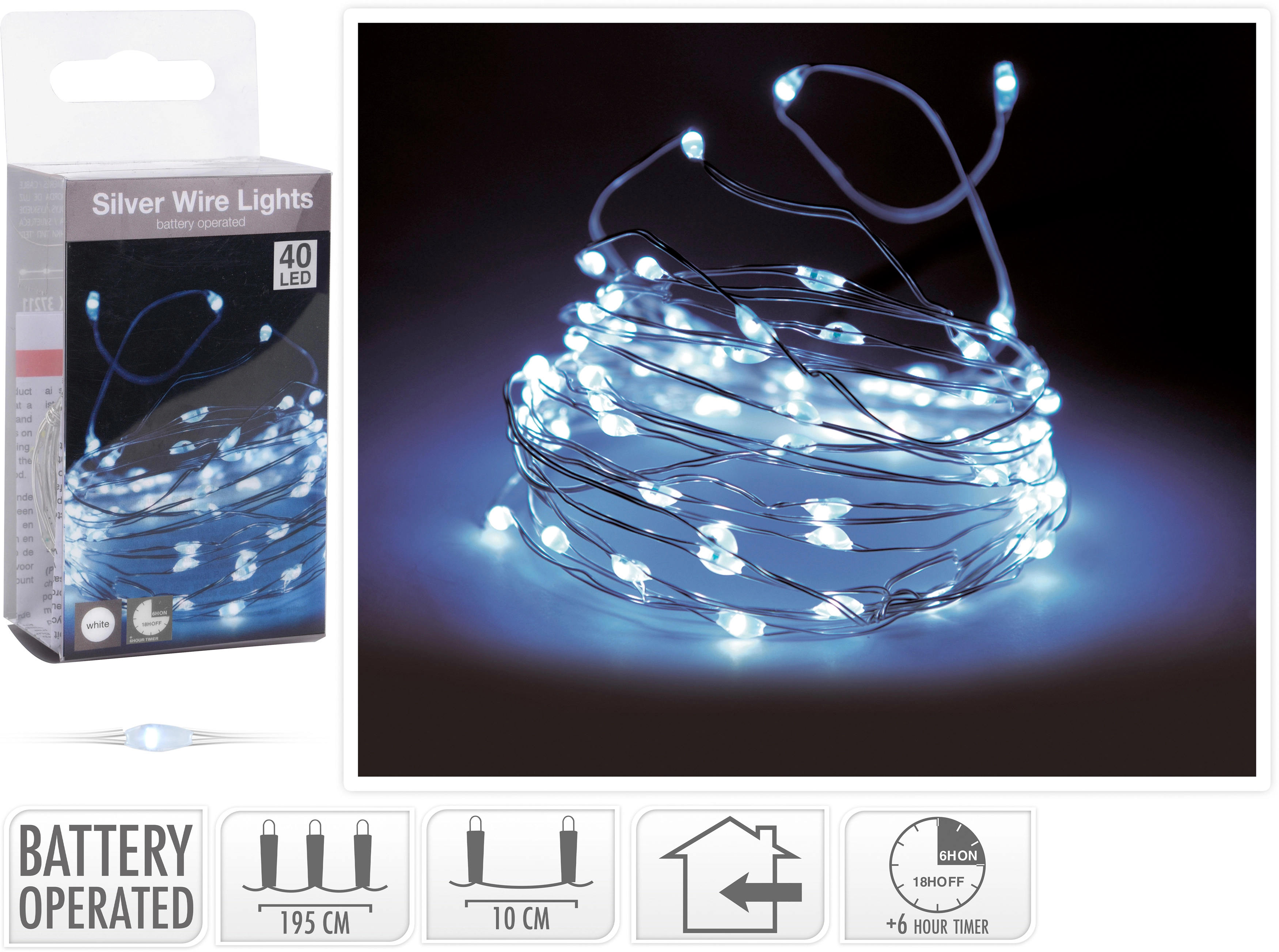 LED Lichterkette 40 warmweiße LEDs Silberdraht innen