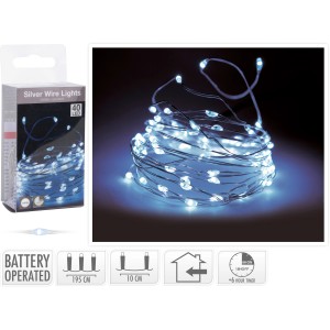 LED Lichterkette 40 kaltweiße LEDs Silberdraht innen batteriebetrieb