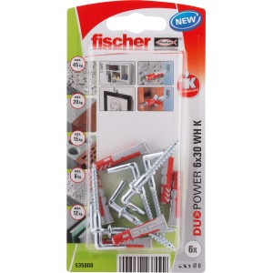 Fischer Duopower 6x30 WH K NV Dübel, Set mit Dübeln und Schrauben.