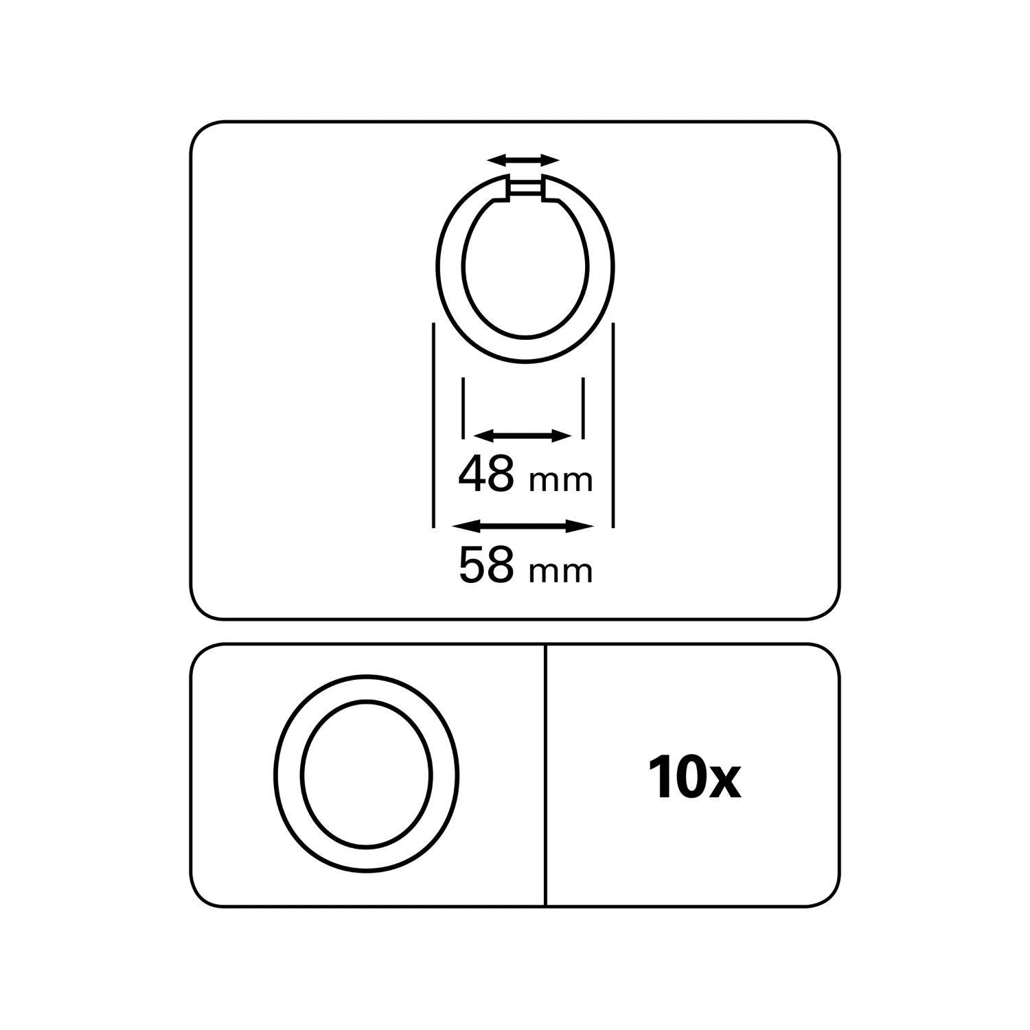 Gardinia Gardinenringe, transparent, 10er-Pack, für Vitragestangen, Maße: Ø 48/58 mm.