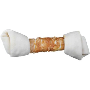 Jollypaw Kauknoten mit Huhn, 25cm, weiß. Kauartikel für Hunde aus Rinderhaut mit Hühnchenfilet.