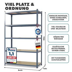 KARAT Schwerlastregal Grizzly Anthrazit-Grau Traglast 875 kg 200 x 100 x 50 cm