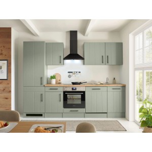 Respekta Küchenzeile Anton Landhaus Schilfgrün 280 cm mit Einbau Herd-Set