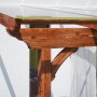 Detailansicht der Skan Holz Terrassenüberdachung Ravenna aus Douglasie in Nussbaum mit klarer Doppelstegplatte.