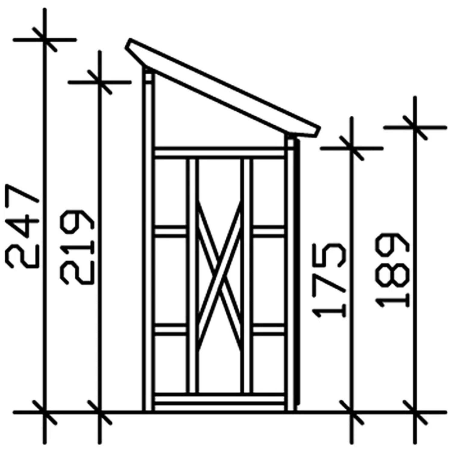 Technische Zeichnung: Skan Holz Holzunterstand Lars 2, 290x128 cm, Nussbaum, Kaminholzregal mit Maßen.