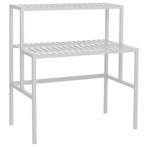 Weißes MCW Bambus Pflanzenregal Q34 mit 2 Ablagen, 100x90x50cm.