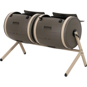 Lifetime Trommelkomposter 380 l: Drehkomposter mit zwei Kammern und Stahlgestell.